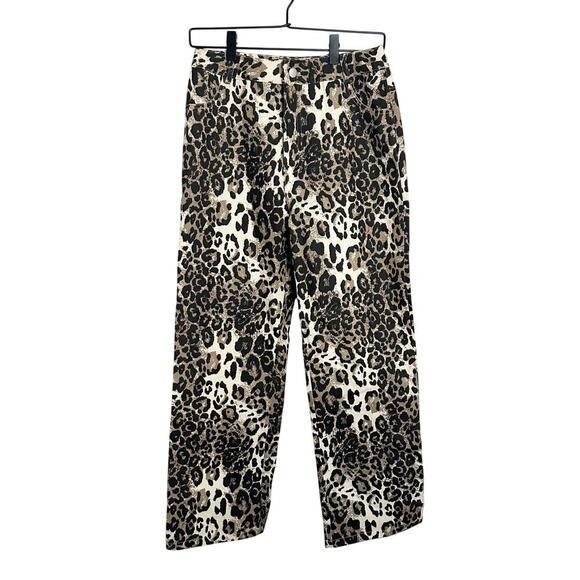 Papermoon Leopard Print High Rise Jeans Wide Leg Cropped Size Medium NEW - Picture 2 of 7